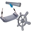 Climbing frame set, large pirate steering wheel, telescope and swing seat gray / blue