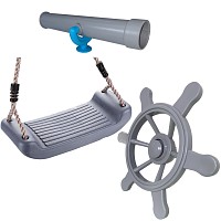 Climbing frame set, large pirate steering wheel, telescope and swing seat gray / turquoise